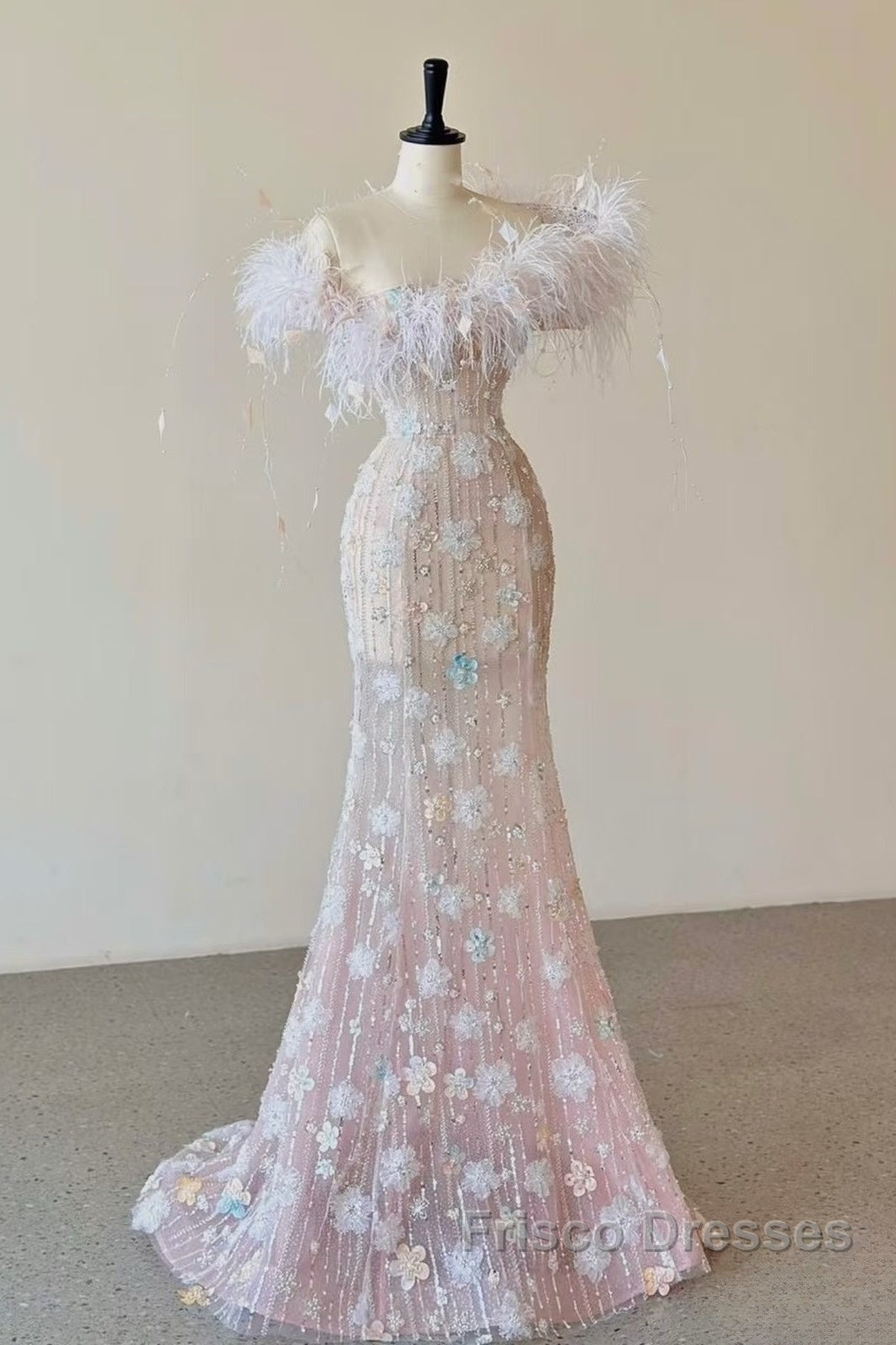 Sexy Mermaid Sweetheart Pink Lace Long Floral Formal Prom Dress Party Dress