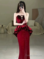 Sexy Mermaid Sweetheart Red Floor Length Evening Dress Prom Dresses
