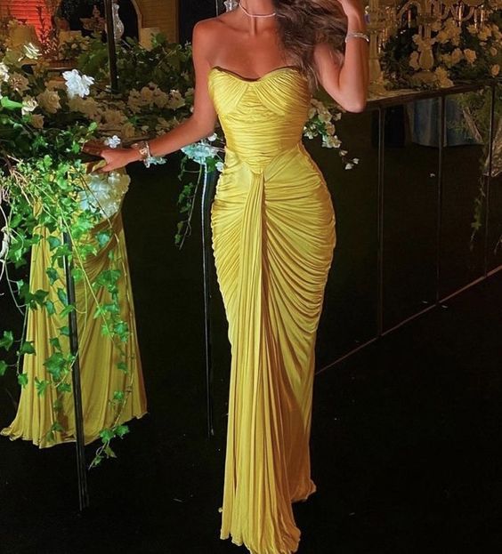 Sexy Mermaid Sweetheart Ruffles Yellow Prom Dress Weddingh Guest Dresses Main image