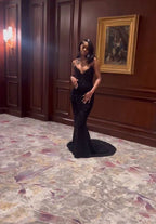 Sexy Mermaid Sweetheart Sequin Slit Black Long Prom Dresses Party Dress