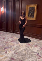 Sexy Mermaid Sweetheart Sequin Slit Black Long Prom Dresses Party Dress
