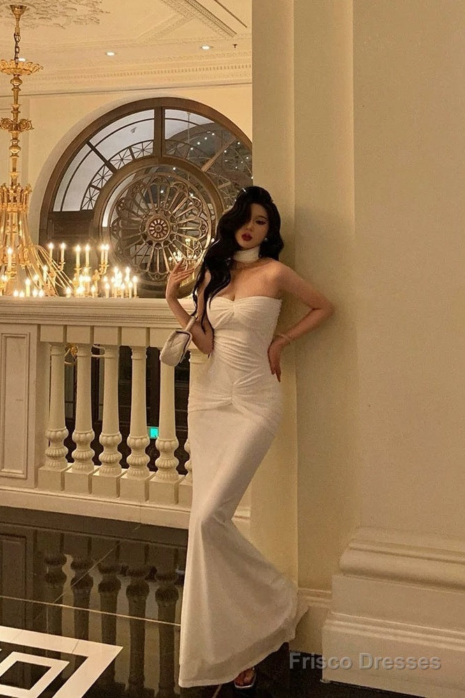 Sexy Mermaid Sweetheart White Long Prom Dresses Simple Fold Birthday Outfits Secondary image