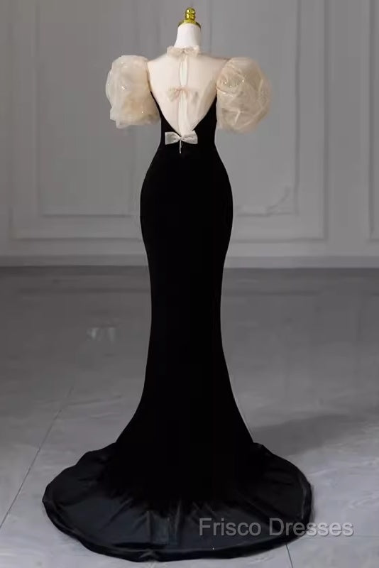 Sexy Mermaid Velvet Party Dress Black Formal Prom Dress