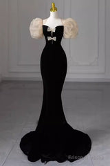 Sexy Mermaid Velvet Party Dresses Black Prom Dresses