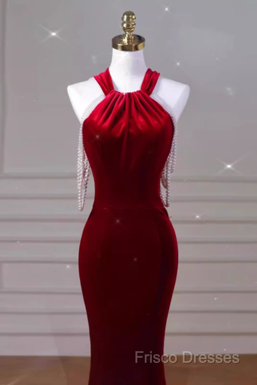 Sexy Mermaid Velvet Party Dress Red Formal Prom Dress
