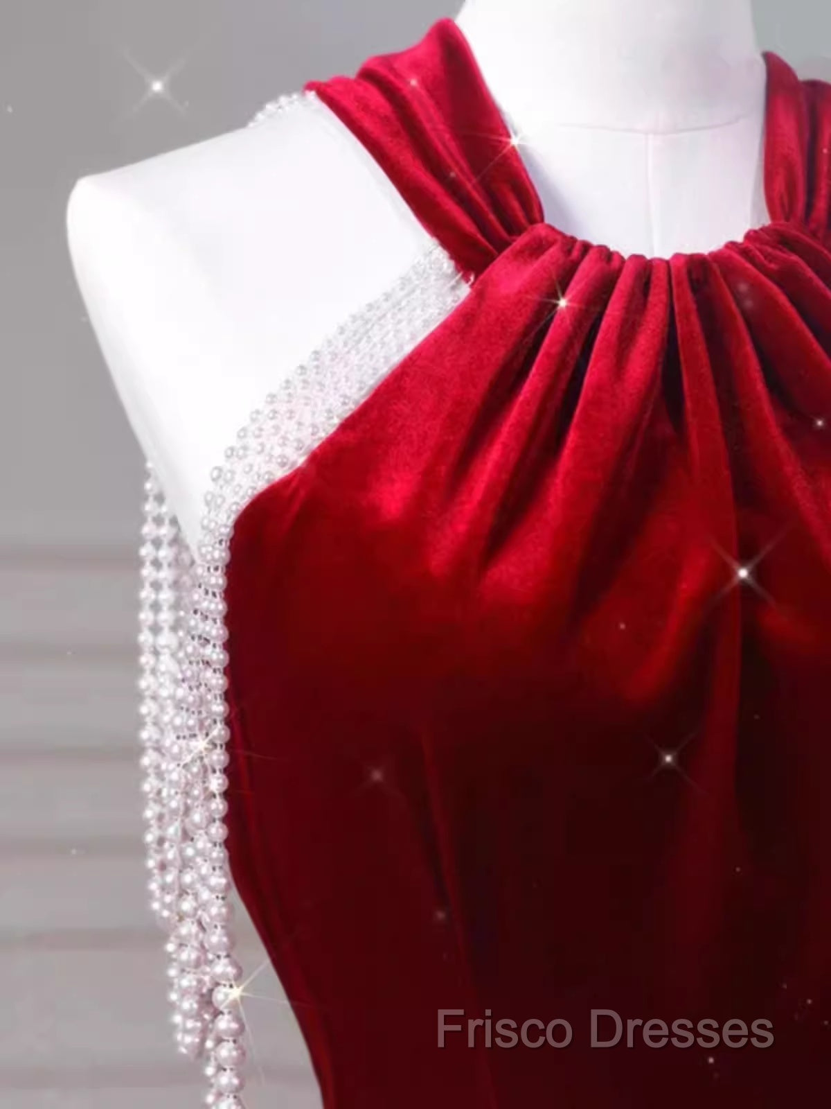 Sexy Mermaid Velvet Party Dress Red Formal Prom Dress