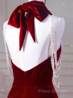 Sexy Mermaid Velvet Party Dress Red Formal Prom Dress