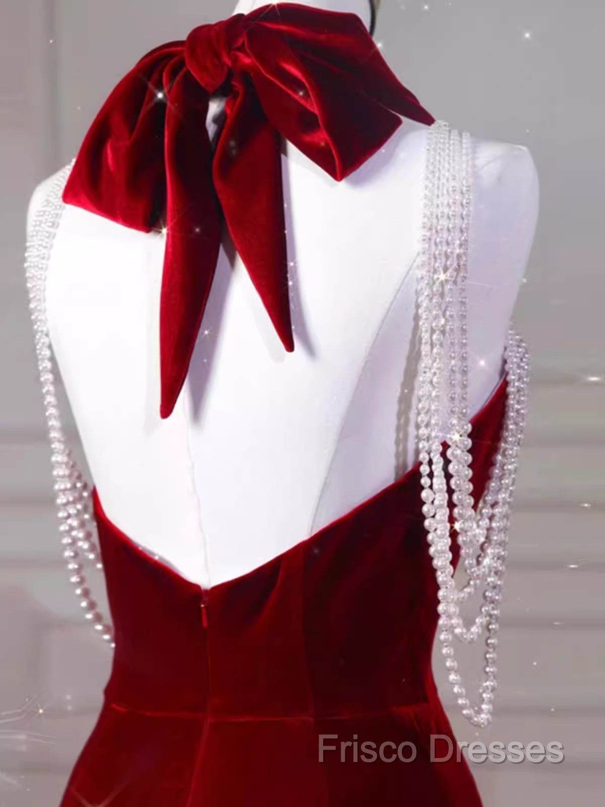 Sexy Mermaid Velvet Party Dress Red Formal Prom Dress
