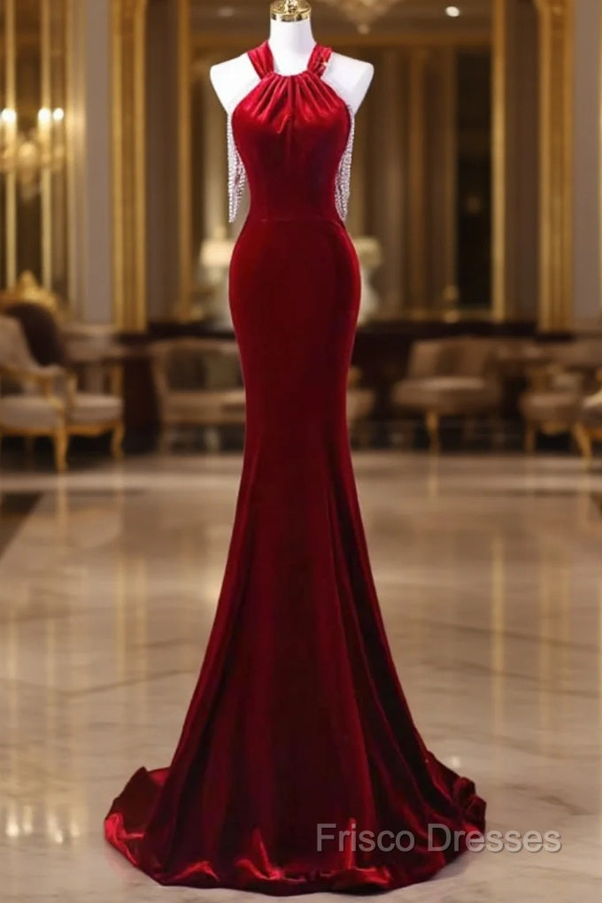 Sexy Mermaid Velvet Party Dress Red Formal Prom Dress Main image