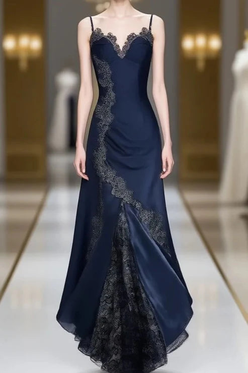 Sexy Navy Blue Mermaid Lace Prom Dress Party Dress