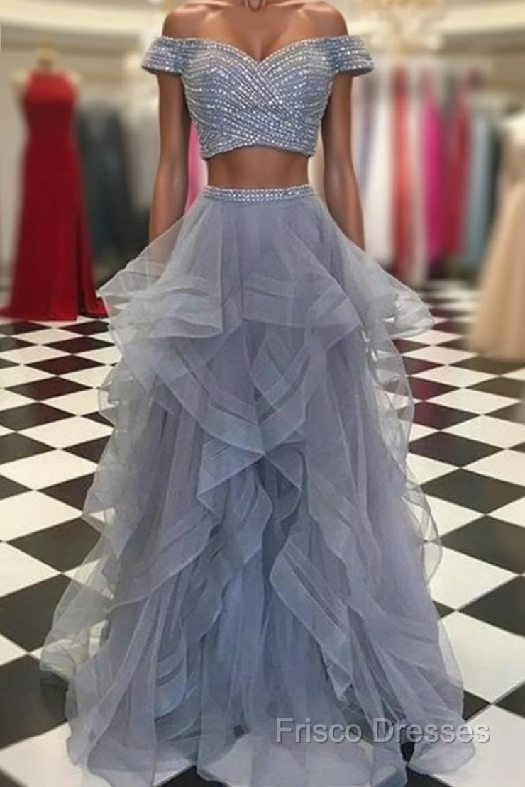 Sexy Off-The-Shoulder Tulle Floor-Length Sequined Formal Prom Dress Main image