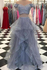 Sexy  Off-The-Shoulder Tulle  Floor-Length Sequined Prom Dresses