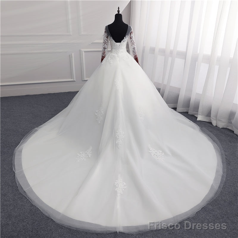 Sexy Open Back Lace Ball Gown Wedding Dresses Appliques Sleeves Secondary image
