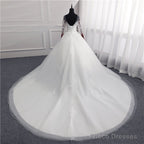 Sexy Open Back Lace Ball Gown Wedding Dresses Appliques Sleeves