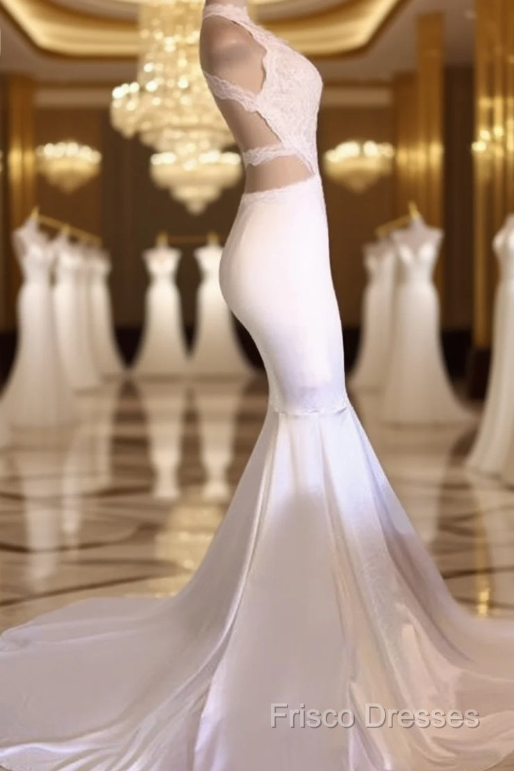 Sexy Open Back White Jersy Formal Prom Dress With High Collar Main image