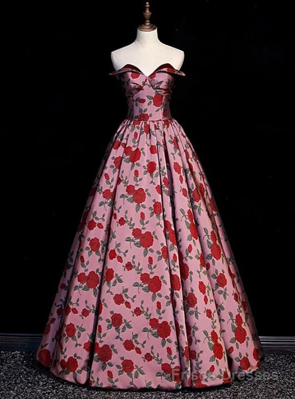 Sexy Pink Strapless Print Prom Dress