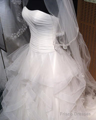 Sexy Pleated Strapless Bodice Corset Organza Ruffles Ball Gowns Wedding Dresses