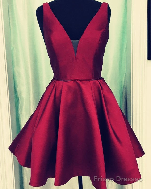 Sexy Plunge V-Neck Satin Homecoming Dresses Short Cocktail Party Gowns