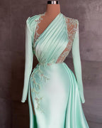 Sexy Prom Dresses Plus Size Arabic Aso Ebi Mermaid Prom Dresses Lace Beaded Illusion Satin Floor Length Party Evening Wear