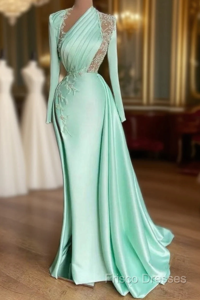 Sexy Formal Prom Dress Plus Size Arabic Aso Ebi Mermaid Formal Prom Dress Lace Beaded Illusion Satin Floor Length Party Formal Wear Main image