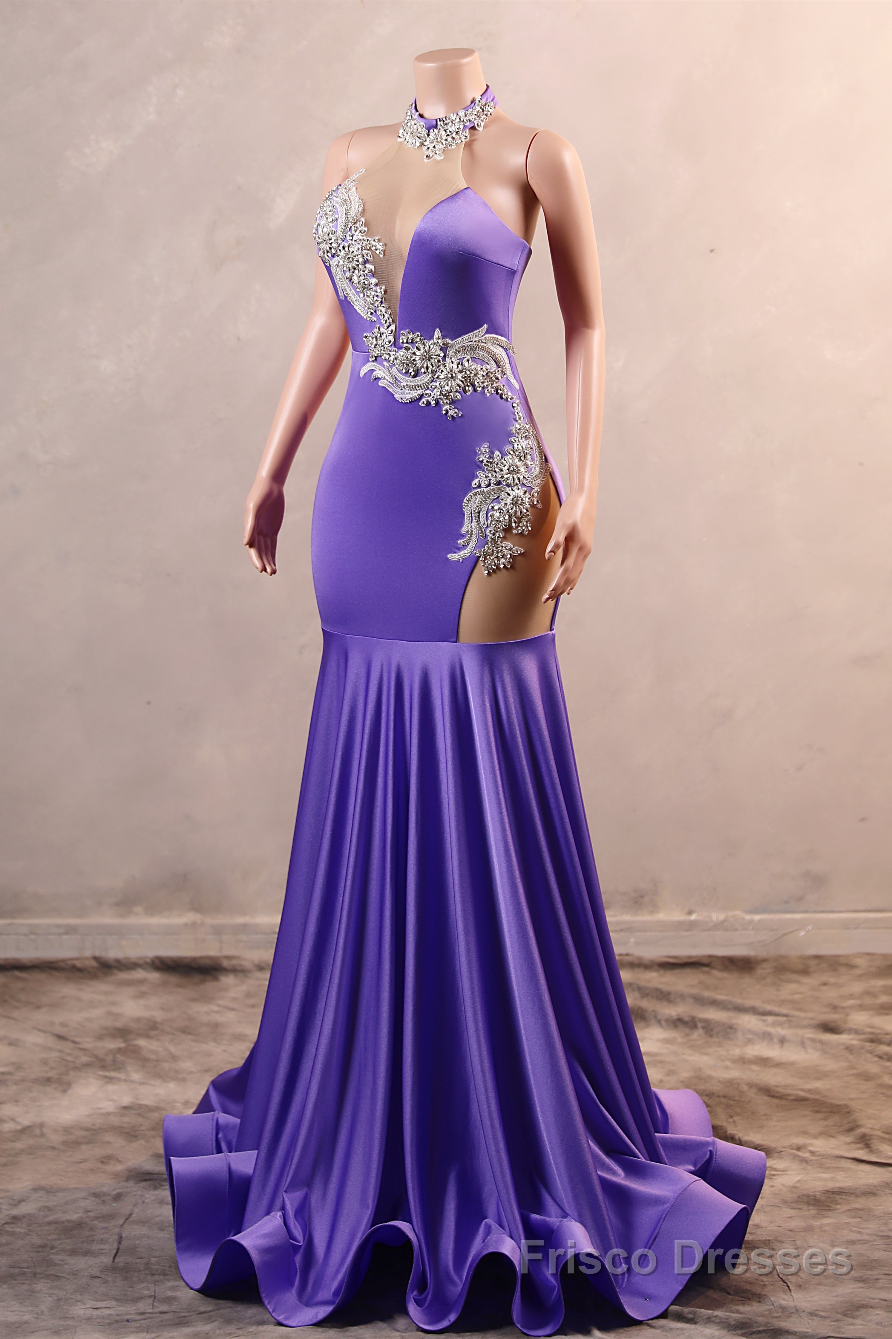 Sexy Purple Mermaid Prom Dresses Heavily Beading Women Evening Dresses Halter Neck Secondary image