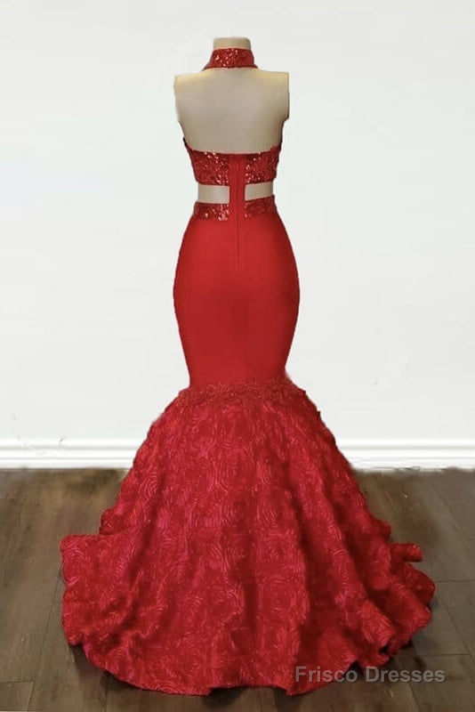 Sexy Red Applique Rosette Mermaid Prom Dresses