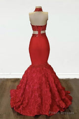 Sexy Red Applique Rosette Mermaid Prom Dresses