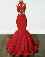 Sexy Red Applique Rosette Mermaid Prom Dresses