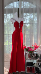Sexy Red Halter Neck Beaded Backless Chiffon Prom Dress