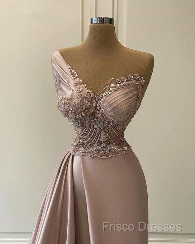 Sexy Robe De Soiree A-Line One-Shoulder Floor Length Beaded Slit Long Formal Prom Dress Formal Prom Gown Formal Dress Secondary image