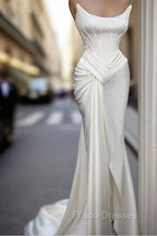 Sexy Robe De Soiree Mermaid Scoop Floor Length Satin Slit Long Formal Prom Dress Formal Prom Gown Evening Dress