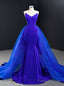 Sexy Royal Blue Mermaid Satin Tulle Strapless Prom Dress