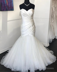 Sexy Ruched Sweetheart Organza Layered Mermaid Wedding Dresses