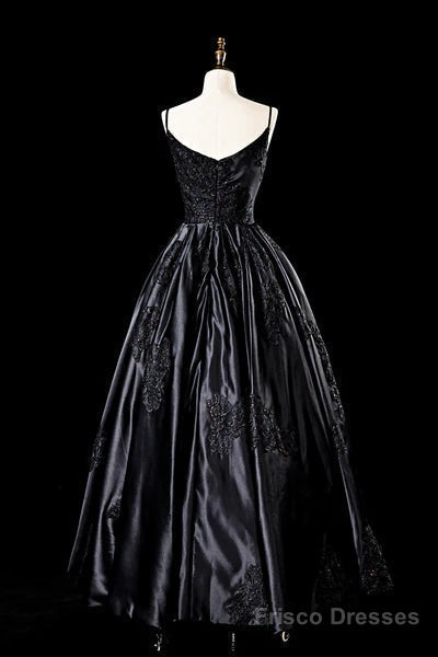 Sexy Satin Spaghetti Strap Black Wedding Gown A Line Party Evening Dress Formal Prom Dress Secondary image
