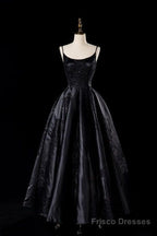 Sexy Satin Spaghetti Strap Black Wedding Gown A Line Party Evening Dress Formal Prom Dress