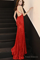 Sexy Sequins Long Slit Cross Back Junior Prom Dress, A-Line Party Dress Formal Dress