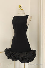 Sexy Sheath Black Satin Holiday Dress Travel Vacation Dresses Short Birthday Dress