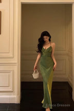 Sexy Sheath Halter Green Satin Date Night Dress Prom Dresses Birthday Outfits