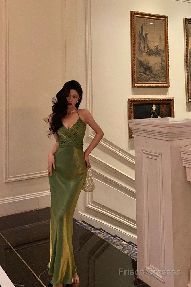 Sexy Sheath Halter Green Satin Date Night Dress Prom Dresses Birthday Outfits Main image