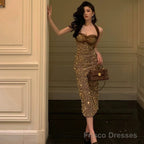 Sexy Sheath Halter Sequin Midi Evening Dress Prom Dresses Birthday Outfits