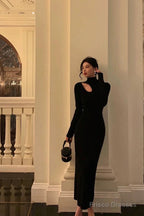 Sexy Sheath High Neckline Black Long Sleeves Prom Dresses Birthday Outfits