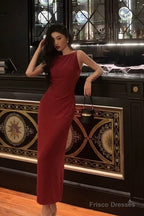 Sexy Sheath Jewel Neckline Red Long Prom Dresses Birthday Outfits Evening Gown
