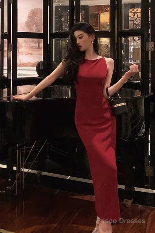 Sexy Sheath Jewel Neckline Red Long Prom Dresses Birthday Outfits Evening Gown