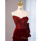 Sexy Sheath Long Senior Burgundy Velvet Formal Prom Dress Formal Dress
