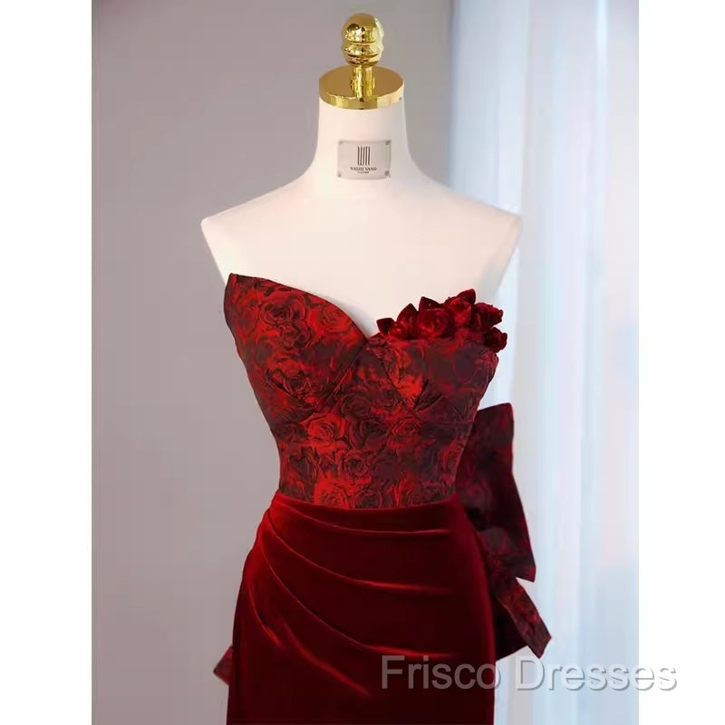 Sexy Sheath Long Senior Burgundy Velvet Formal Prom Dress Formal Dress