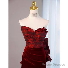 Sexy Sheath Long Senior Burgundy Velvet Prom Dress Formal Dress