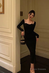 Sexy Sheath Long Sleeves Black Prom Dresses Birthday Outfits