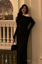 Sexy Sheath Long Sleeves Black Prom Dresses Birthday Outfits Evening Gown