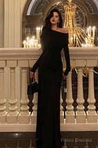 Sexy Sheath Long Sleeves Black Prom Dresses Birthday Outfits Evening Gown