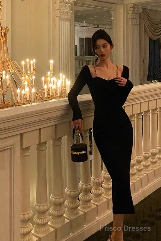 Sexy Sheath Long Sleeves Black Prom Dresses Birthday Outfits Main image
